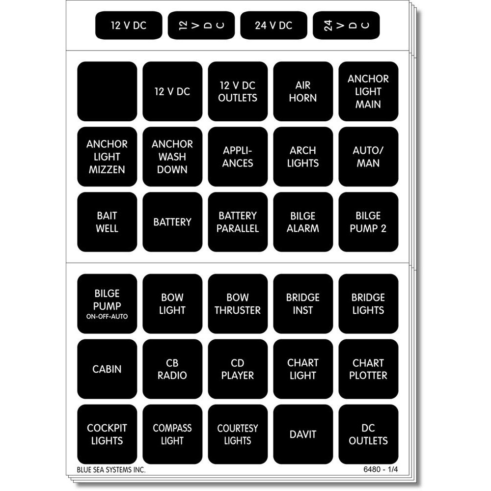 Blue Sea 4218 Square Format Label Set for Battery Management Panels - 30 Blue Sea 4218 Square Format Label Set for Battery Management Panels - 30