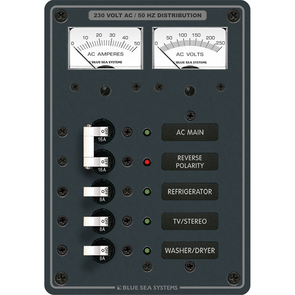 Blue Sea 8509 AC Main + Branch A-Series Toggle Circuit Breaker Panel (230V) - Main + 3 Position Blue Sea 8509 AC Main + Branch A-Series Toggle Circuit Breaker Panel (230V) - Main + 3 Position