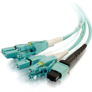 C2G 3m MPO to 4 Duplex LC Fiber Breakout Cable OM4 Riser Rated (OFNR) - Aqua - Fiber Optic for Network Device - 9.84 ft - 1 x MPO Male Network - 4 x LC Male Network - Aqua
