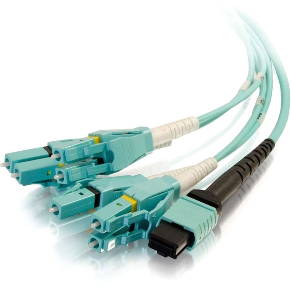 C2G 3m MPO to 4 Duplex LC Fiber Breakout Cable OM4 Riser Rated (OFNR) - Aqua - Fiber Optic for Network Device - 9.84 ft - 1 x MPO Male Network - 4 x LC Male Network - Aqua C2G 3m MPO to 4 Duplex LC Fiber Breakout Cable OM4 Riser Rated (OFNR) - Aqua - Fiber Optic for Network Device - 9.84 ft - 1 x MPO Male Network - 4 x LC Male Network - Aqua
