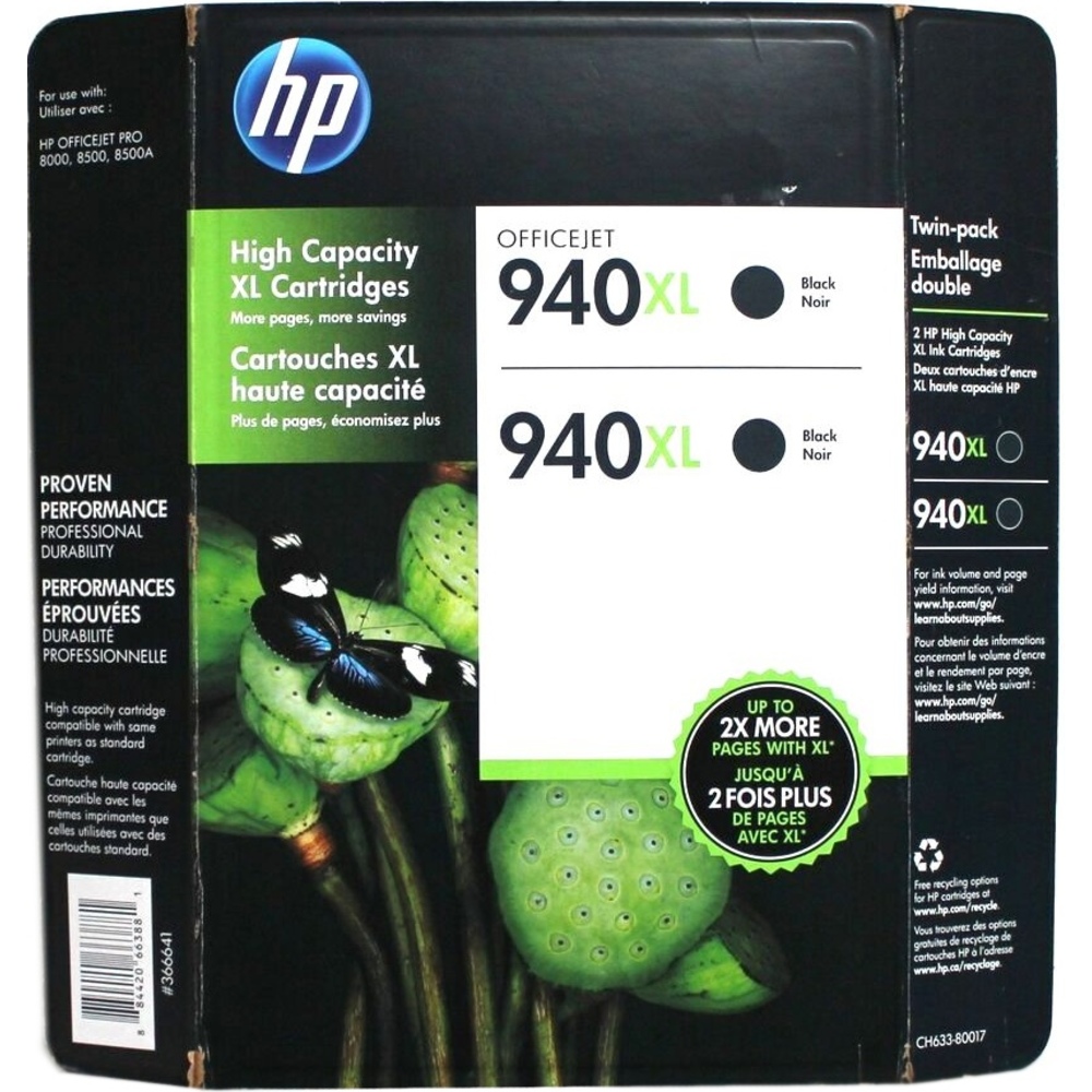 Hewlett-Packard CH633BN 940XL High Yield Ink Cartridge - 2200 Pages - 2 Pack - Black Hewlett-Packard CH633BN 940XL High Yield Ink Cartridge - 2200 Pages - 2 Pack - Black