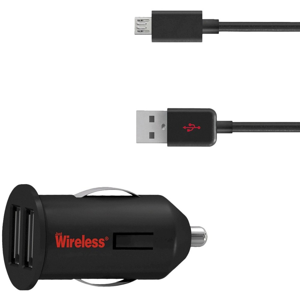 Just Wireless 705954030287 Mobile Phone Dual USB Car Charger - Black Just Wireless 705954030287 Mobile Phone Dual USB Car Charger - Black