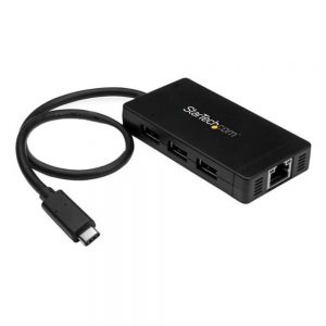 StarTech.com 3 Port USB C Hub with Gigabit Ethernet - USB-C to 3x USB-A - USB 3.0 Hub - Includes Power Adapter - USB Type C Hub - USB Type C - External - 3 USB Port(s) - 1 Network (RJ-45) Port(s) - 3 USB 3.0 Port(s) - PC