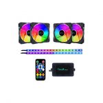 APEVIA FR412L2S-RGB Frostblade 120mm Silent Addressable RGB Color Changing LED Fan + 2 Color Changing Magnetic LED Strips (4+2-pk)