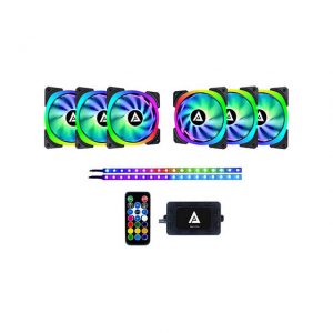 APEVIA LP612L2S-RGB LUNAR PRO 120MM SILENT ADDRESSABLE RGB COLOR CHANGING LED FAN + 2 COLOR CHANGING MAGNETIC LED STRIPS (6+2-PK)