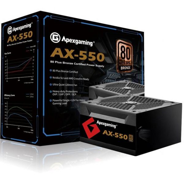 Apexgaming AX-550 550W 80 Plus Bronze Power Supply