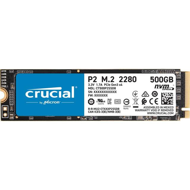 Crucial P2 500GB M.2 2280 PCI-Express 3.0 NVMe Solid State Drive (Micron 3D NAND) Crucial P2 500GB M.2 2280 PCI-Express 3.0 NVMe Solid State Drive (Micron 3D NAND)