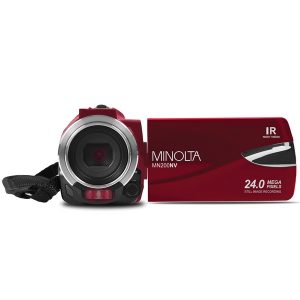 Minolta MN200NV-R MN200NV 1080p Full HD IR Night Vision Wi-Fi Camcorder (Red)