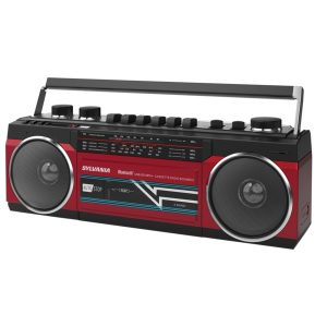 SYLVANIA SRC232BT-RED Bluetooth Retro Cassette Boombox with FM Radio (Red)
