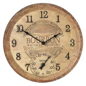 Taylor Precision Products 92693T 14-Inch Clock with Thermometer (Bourbon Barrel)