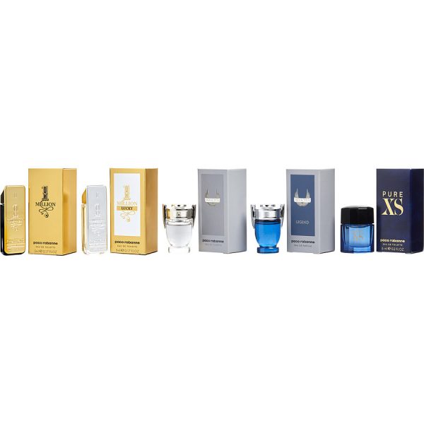 5 PIECE MENS MINI VARIETY WITH 1 MILLION EDT & 1 MILLION LUCKY EDT & INVICTUS EDT & INVICTUS LEGEND EAU DE PARFUM & PURE XS EDT AND ALL ARE SPRAY 0.17 OZ MINIS - PACO RABANNE VARIETY by Paco Rabanne