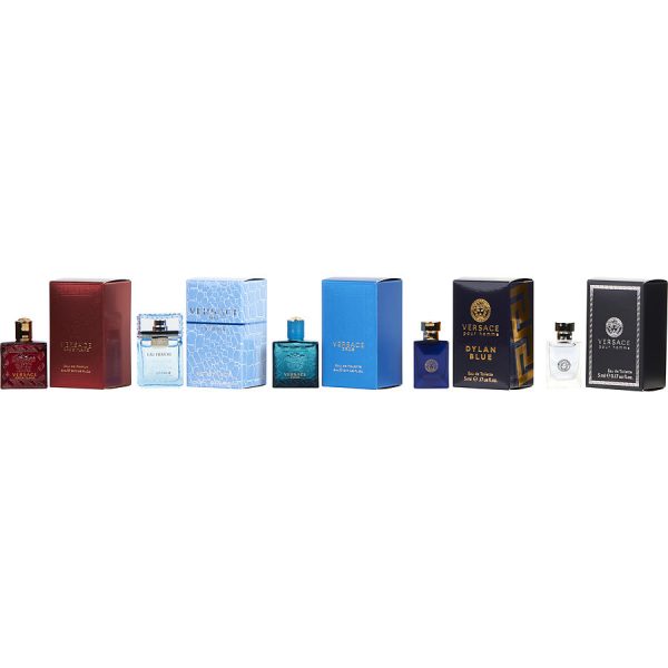 5 PIECE MENS MINI VARIETY WITH EROS FLAME EDP & EROS EDT & MAN EAU FRAICHE EDT & SIGNATURE EDT & DYLAN BLUE EDT AND ALL  0.17 OZ MINI - VERSACE VARIETY by Gianni Versace