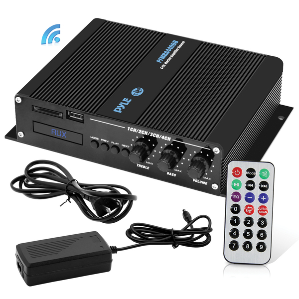 Pyle PFMRA440BB 400-Watt 4-Channel Marine Class D Amplifier with Bluetooth and Remote Gain Control Pyle PFMRA440BB 400-Watt 4-Channel Marine Class D Amplifier with Bluetooth and Remote Gain Control