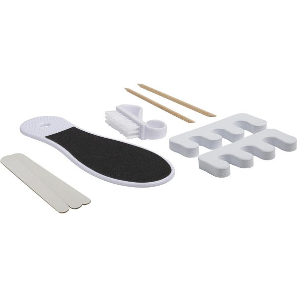 SET-8 PIECES PEDICURE SET WITH FOOT FILE & NAIL BRUSH & CUTICLE STICKS(2) & EMERY BOARDS( 2) & TOE SEPARATORS(2) - WHITE - SPA ACCESSORIES by Spa Accessories