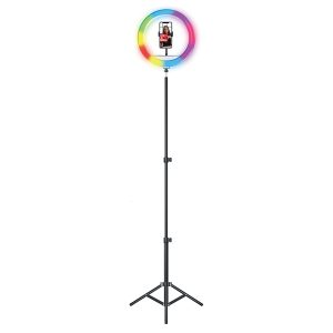 Supersonic SC-2430RGB PRO Live Stream LED Selfie RGB Ring Light with Floor Stand (14-Inch