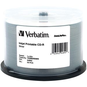 Verbatim 94892 80-Minute/700MB 52x DataLifePlus Silver Inkjet Printable CD-Rs