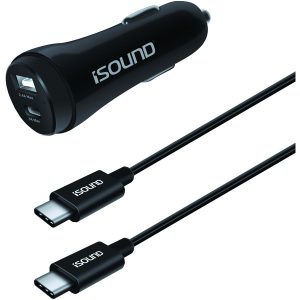 i.Sound ISOUND-6102 Dual-Port USB Car Charger with 6ft USB-C to USB-C Cable
