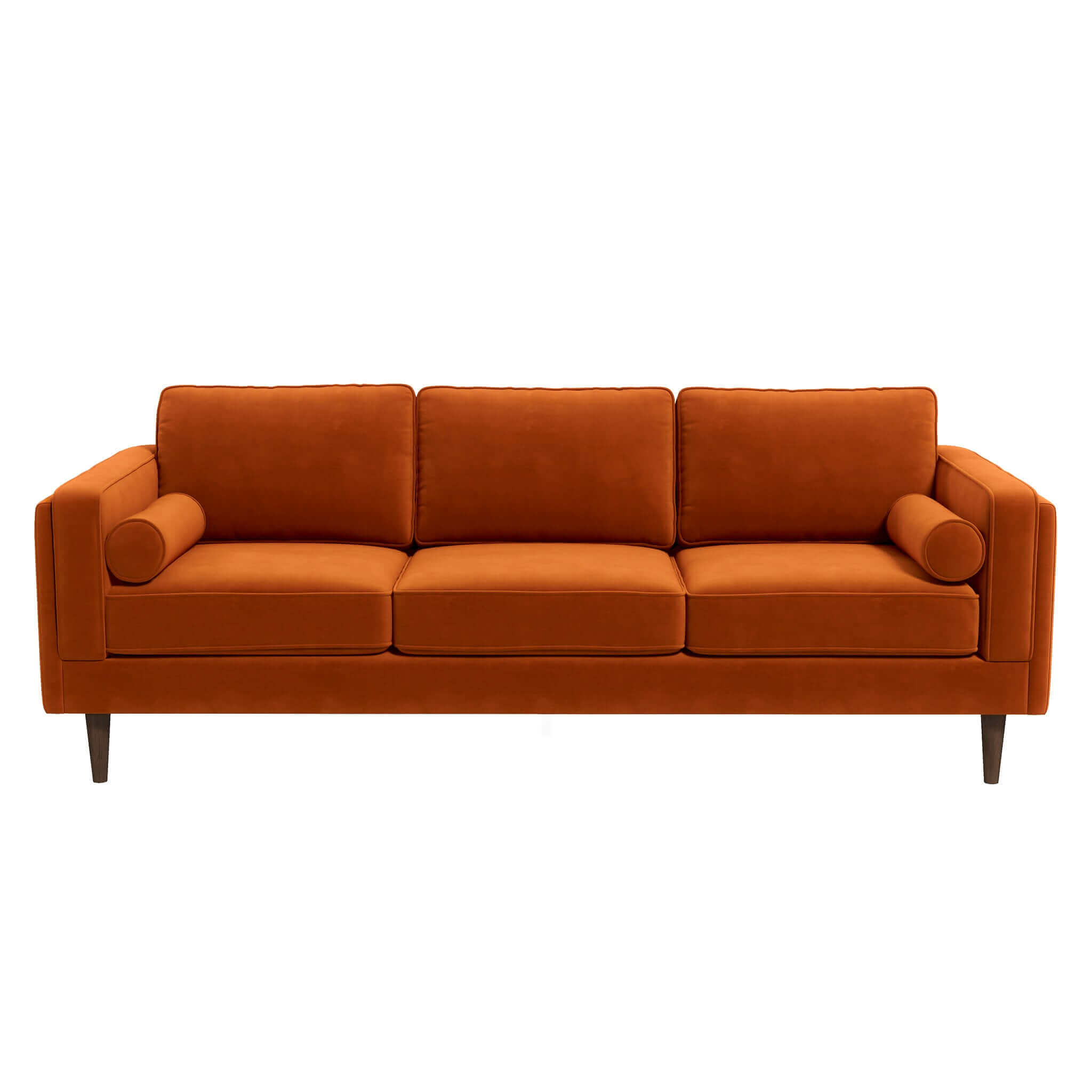 Amber Mid Century Modern Burnt Orange Luxury Modern Velvet Sofa Amber Mid Century Modern Burnt Orange Luxury Modern Velvet Sofa