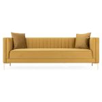 Angelina Mid-Century Modern Yellow Mustard Velvet  Tufted Sofa