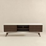 Caroline Mid Century Modern Style Walnut White TV Stand up to 72"