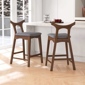 Hester Solid Wood Upholstered Square Bar Chair (Set of 2)