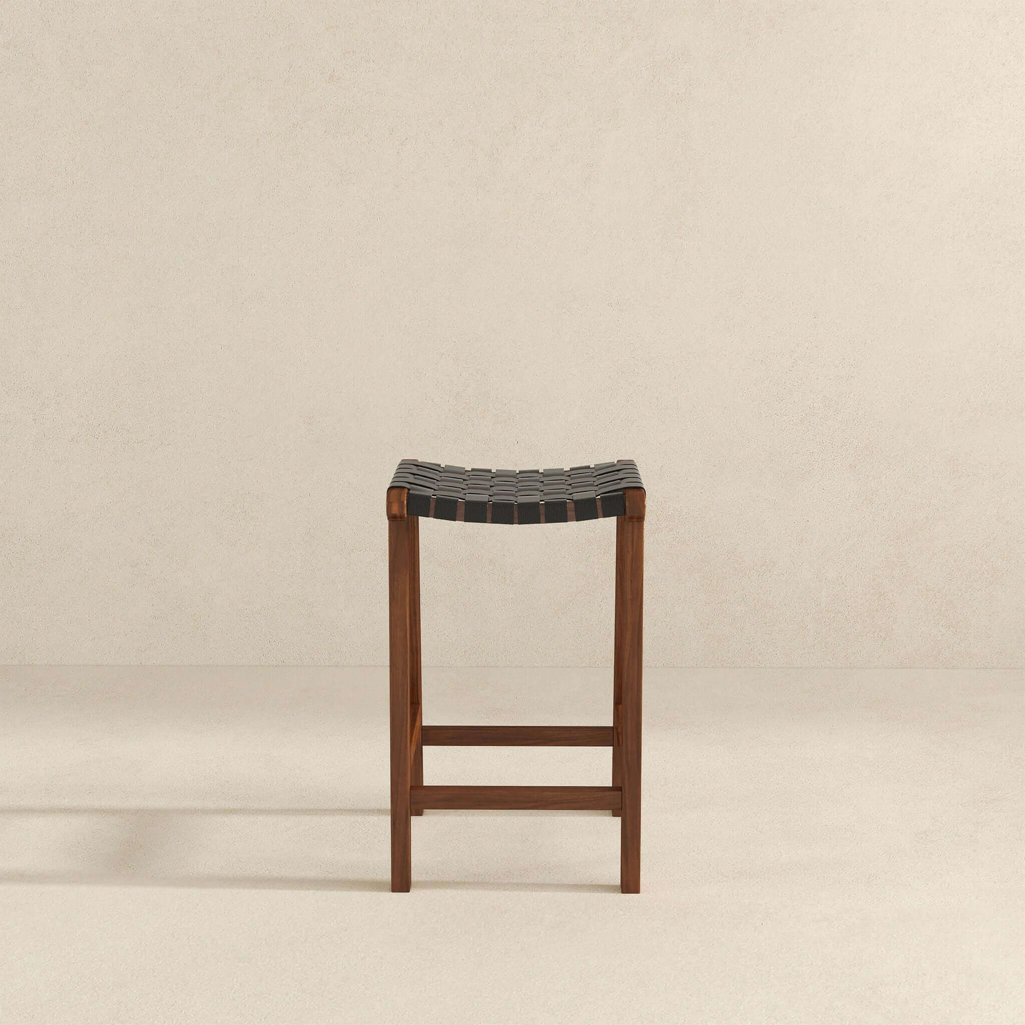 James Mid-Century Modern Black Genuine Leather Bar Stool James Mid-Century Modern Black Genuine Leather Bar Stool
