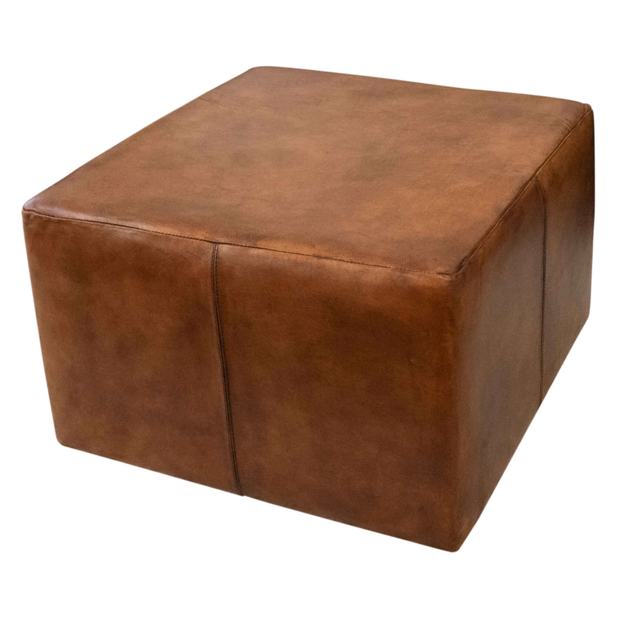 Mallory Mid-Century Square Genuine Leather Upholstered Ottoman in Tan