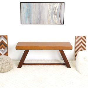 Marley Genuine Leather Bench in Tan