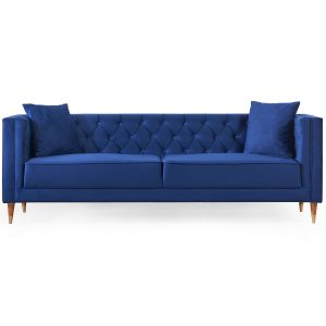 Autumn Mid-Century Modern  Dark Blue Velvet Sofa