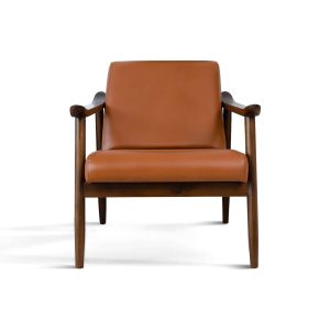 Brandon Mid-Century Modern Solid Dark Tan Leather Lounge Chair