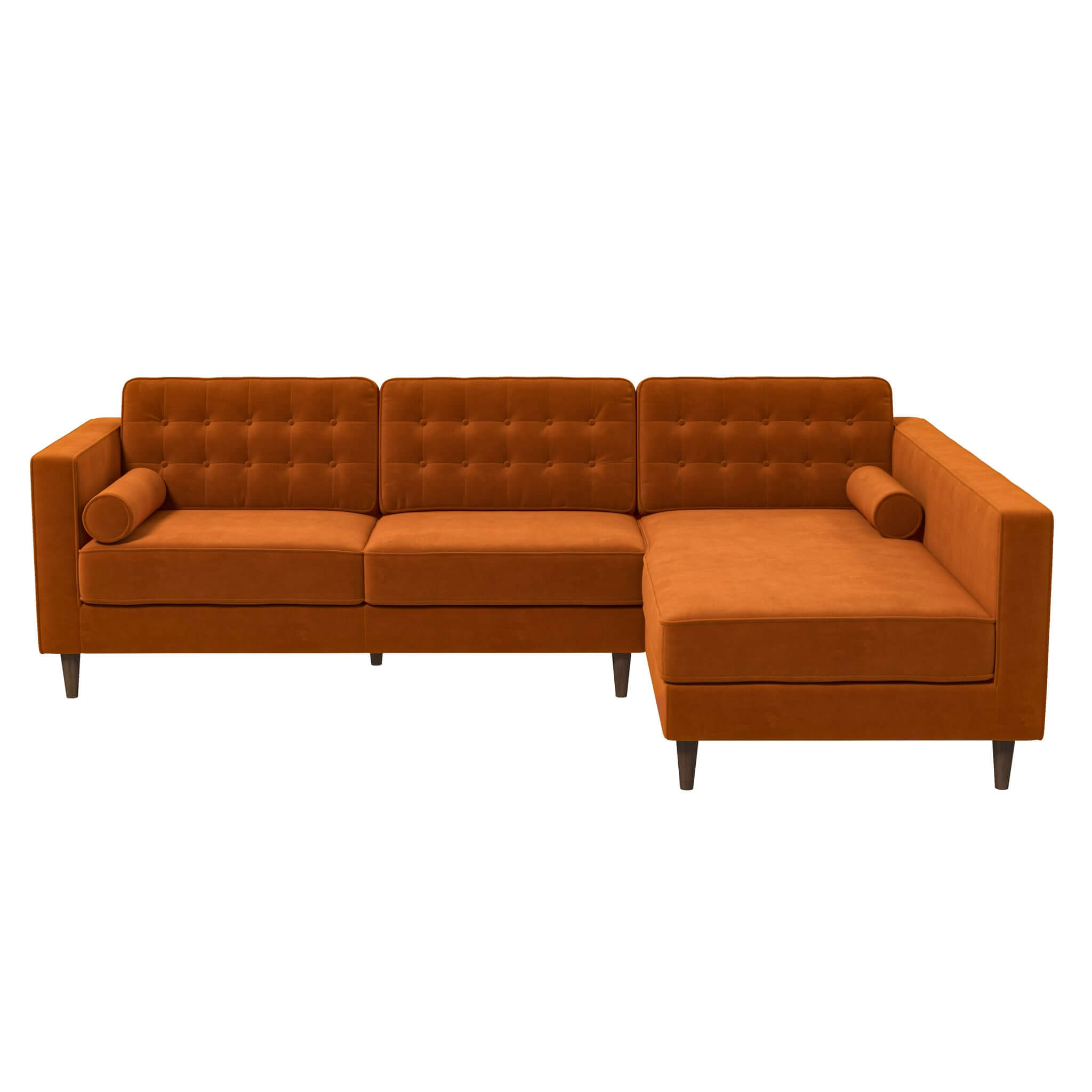 Christian Mid-Century Modern Burnt Orange Velvet Sectional Sofa Christian Mid-Century Modern Burnt Orange Velvet Sectional Sofa