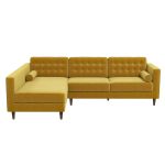 Christian Mid-Century Modern Dark Yellow Velvet Sectional Sofa