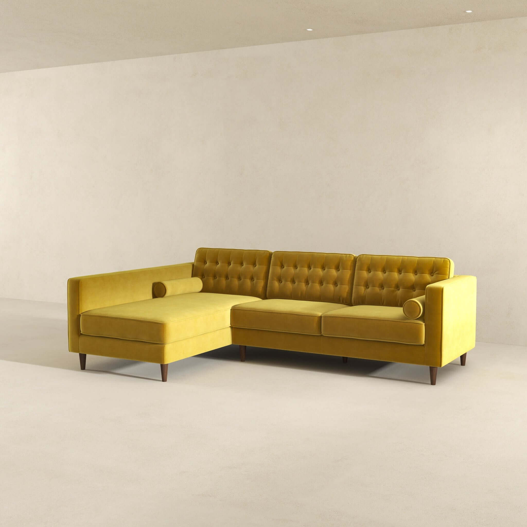 Christian Mid-Century Modern Dark Yellow Velvet Sectional Sofa Christian Mid-Century Modern Dark Yellow Velvet Sectional Sofa