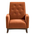 Demetrius Mid-Century Modern Orange Velvet Solid Wood Rocking Chair