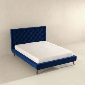 Dillon Mid-Century Modern Blue Velvet Platform Bed(Queen Size)