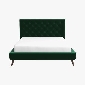 Dillon Mid-Century Modern Dark Green Velvet Platform Bed(Queen Size)