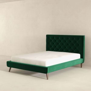 Dillon Mid-Century Modern Dark Green Velvet Platform Bed(Queen Size)