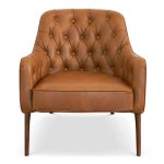 Joshua Mid-Century Modern Tufted Tan Leather Lounge Chair