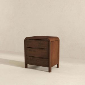 Lionel Mid Century Modern Solid Wood Nightstand  3-drawer Bed Side Table