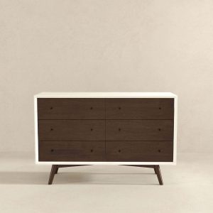 Mid Century Modern White Dresser 6 Drawer