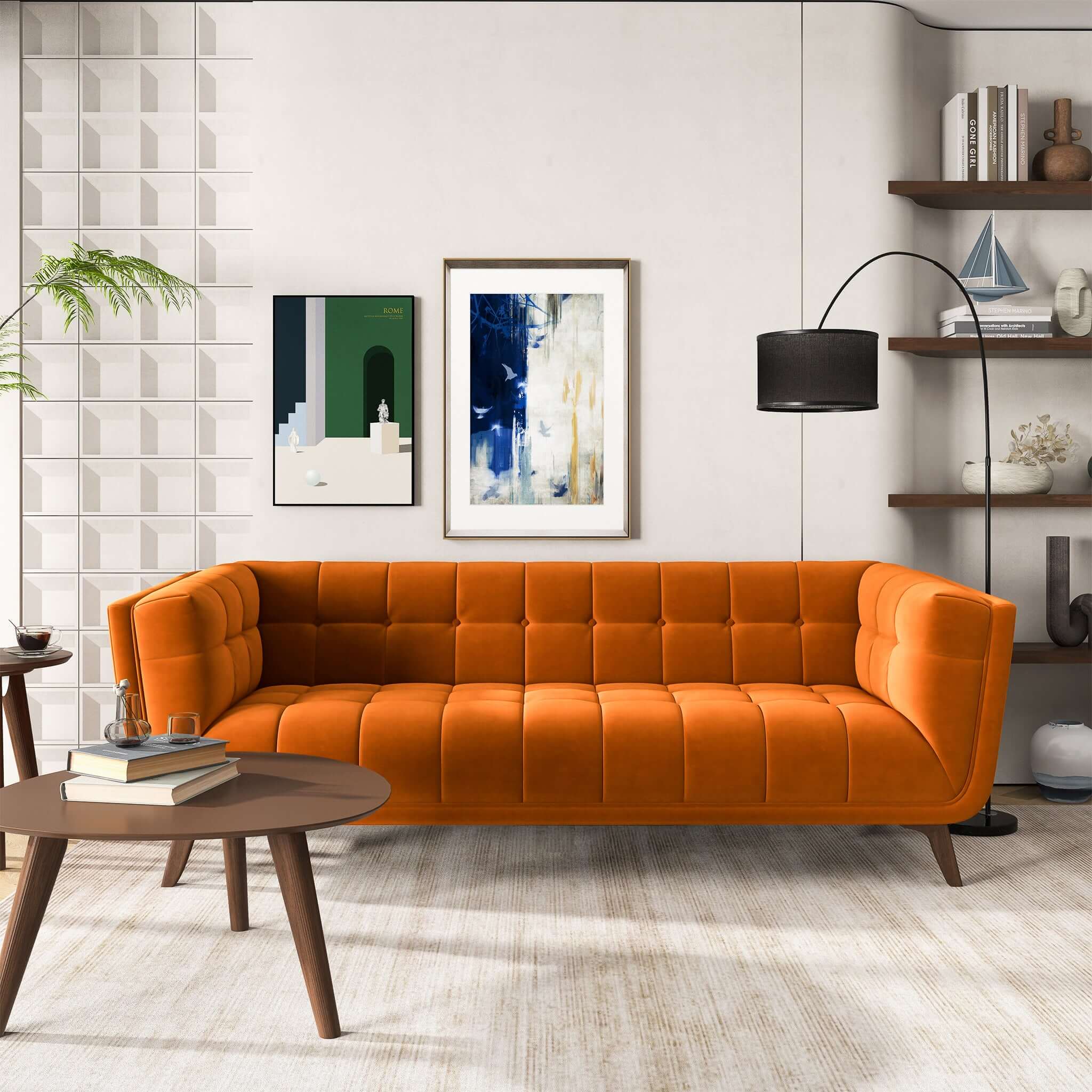 Addison Large Burnt-Orange Velvet Sofa Addison Large Burnt-Orange Velvet Sofa