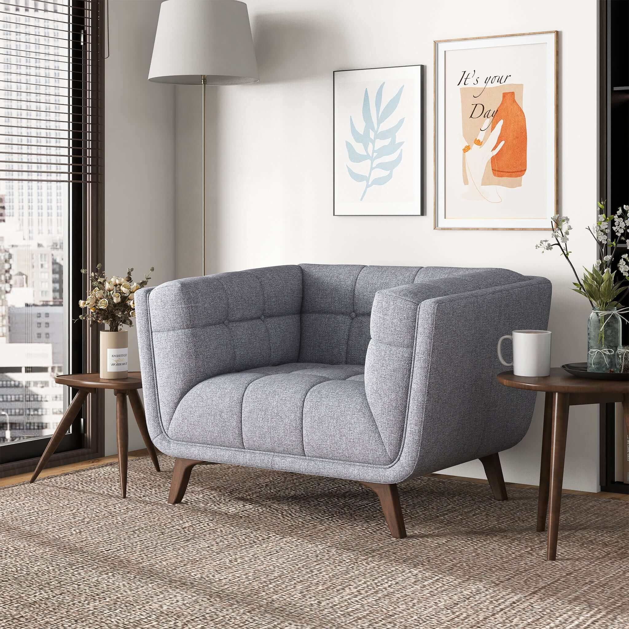 Addison Mid Century Modern Light Grey Fabric Lounge Chair Addison Mid Century Modern Light Grey Fabric Lounge Chair