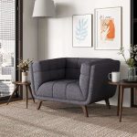 Addison Mid Century Modern Seaside Grey Linen Lounge Chair - Image 2