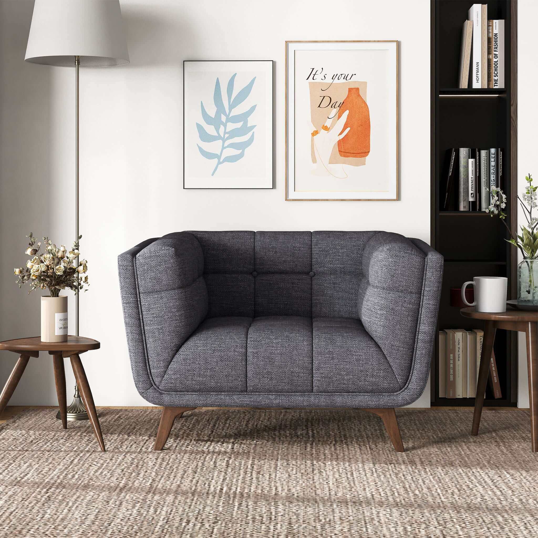 Addison Mid Century Modern Seaside Grey Linen Lounge Chair Addison Mid Century Modern Seaside Grey Linen Lounge Chair