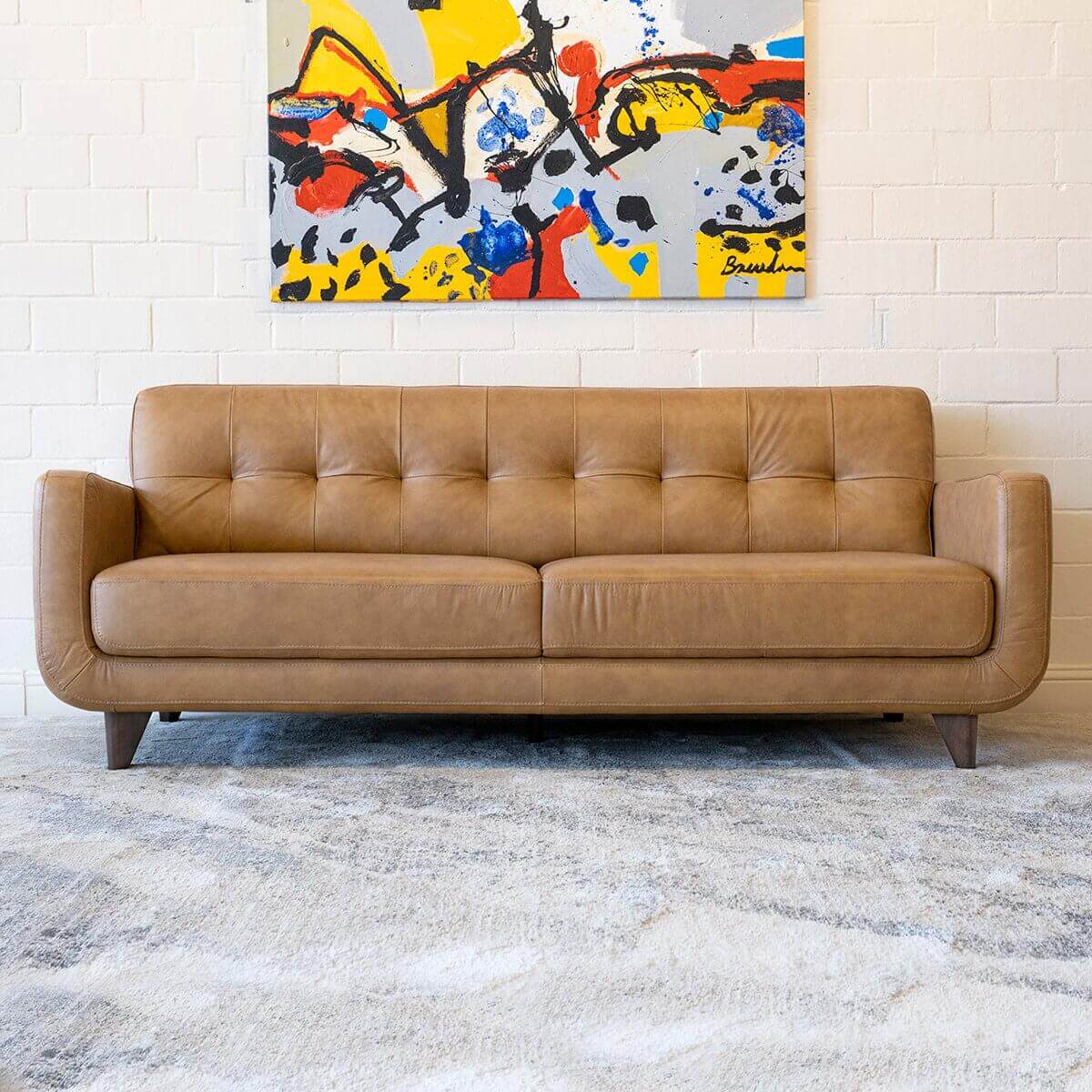 Allison Tufted Back Cognac Tan Genuine Leather Sofa Allison Tufted Back Cognac Tan Genuine Leather Sofa