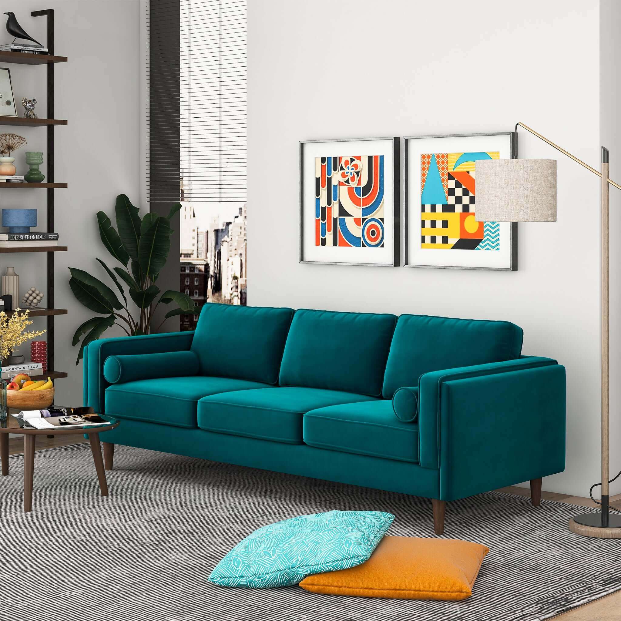 Amber Mid Century Modern Teal Luxury Modern Velvet Sofa Amber Mid Century Modern Teal Luxury Modern Velvet Sofa