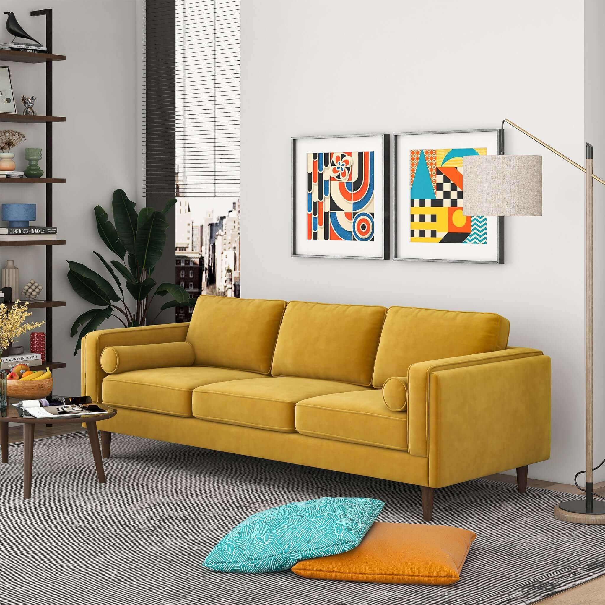 Amber Mid Century Modern Yellow Luxury Modern Velvet Sofa Amber Mid Century Modern Yellow Luxury Modern Velvet Sofa