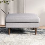Amber  Square Upholstered Ottoman (Light Gray Linen) - Image 4