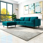Amber  Square Upholstered Ottoman (Teal Velvet) - Image 2