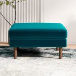 Amber  Square Upholstered Ottoman (Teal Velvet) - Image 3